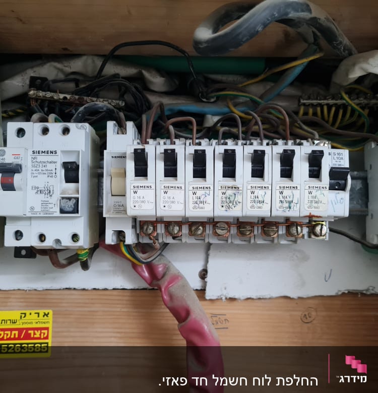 לוח חשמל עם מפסקים וחוטי חשמל